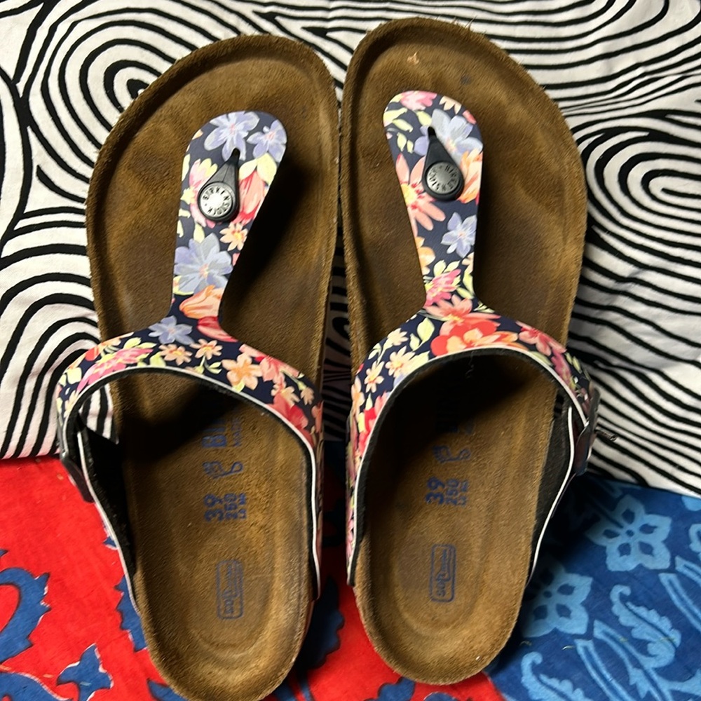 Birkenstock sandal slip on slide size 8.5 39 floral EUC